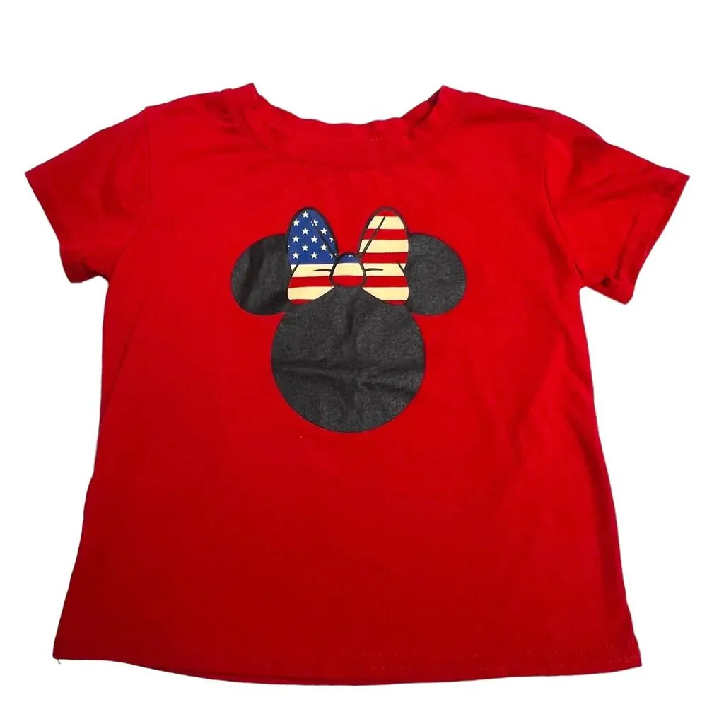 Disney Minnie Mouse Red T-Shirt Girls Minnie‎ Mouse Fourth of July Bow 2T